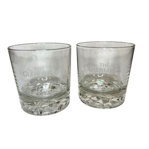 Collectible Set of 2 Heavy Diamond Cut The Glenlivet Rocks Whiskey Glasses EC
